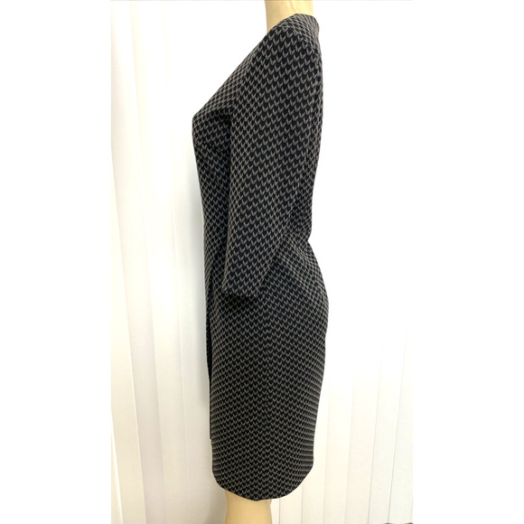 BOSS Hugo Boss Dylea Sheath Dress 3/4 Sleeve Black Gray Knee Work V Neck 6 US - Picture 3 of 8